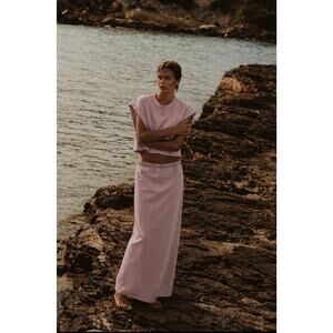 ZARA Washed Effect Heavy Cotton Skirt & Shirt Set in Pastel Mauve Size Medium
